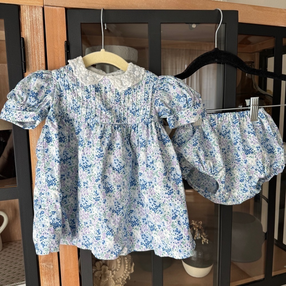 Vintage Laura Ashley dress set floral lace collar baby girl bloomers print puff - Picture 7 of 12